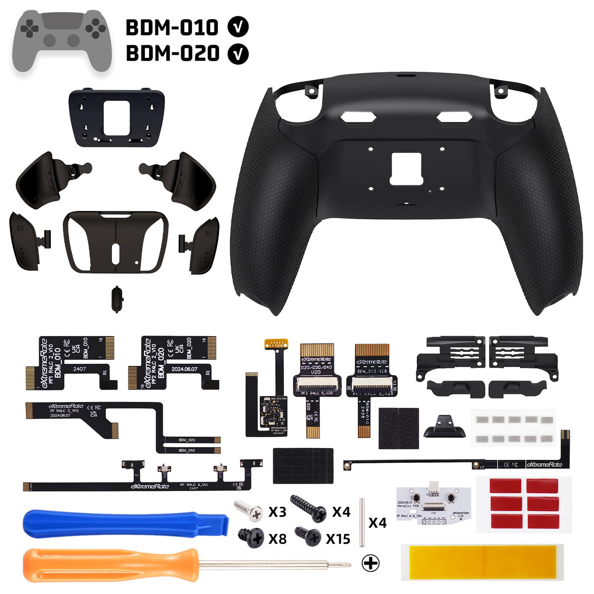 eXtremeRate Real Metal Buttons (RMB) Version RISE4 Plus MAX Back Paddles Kit with Clicky Trigger Stops & Rubberized Grip for PS5 Controller BDM-010/020 - Black