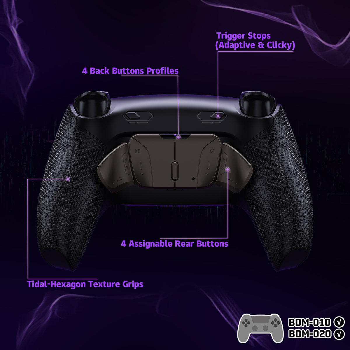 eXtremeRate Real Metal Buttons (RMB) Version RISE4 Plus MAX Back Paddles Kit with Clicky Trigger Stops & Rubberized Grip for PS5 Controller BDM-010/020 - Black