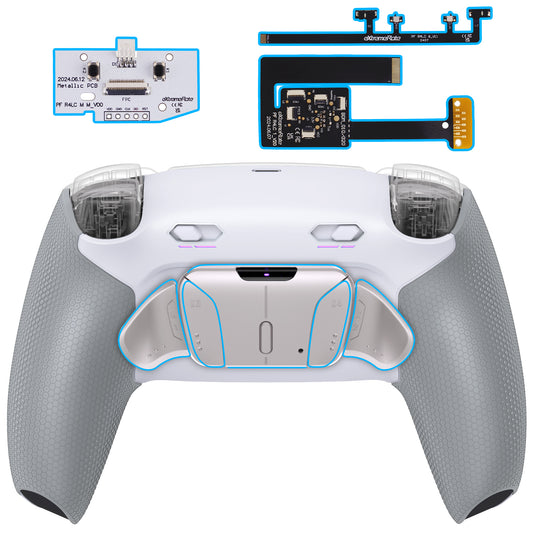 eXtremeRate Real Metal Buttons (RMB) Version RISE4 Plus MAX Back Paddles Kit with Clicky Trigger Stops & Rubberized Grip for PS5 Controller BDM-010/020 - White Gray - Silver