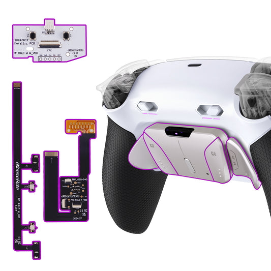 eXtremeRate Real Metal Buttons (RMB) Version RISE4 Plus MAX Back Paddles Kit with Clicky Trigger Stops & Rubberized Grip for PS5 Controller BDM-030/040/050/060 - White Black - Silver