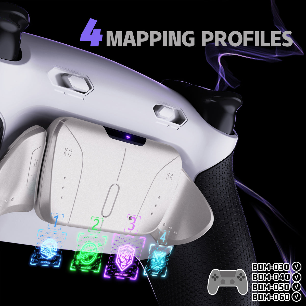 eXtremeRate Real Metal Buttons (RMB) Version RISE4 Plus MAX Back Paddles Kit with Clicky Trigger Stops & Rubberized Grip for PS5 Controller BDM-030/040/050/060 - White Black - Silver