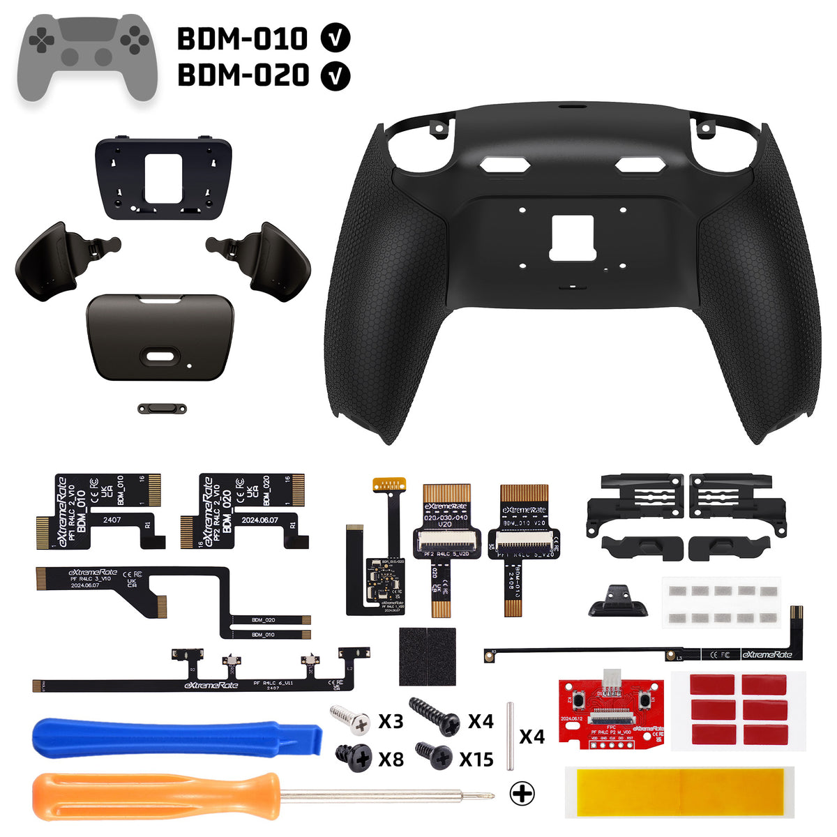 eXtremeRate Real Metal Buttons (RMB) Version RISE Plus MAX Back Paddles Kit with Clicky Trigger Stops & Rubberized Grip for PS5 Controller BDM-010/020 - Black