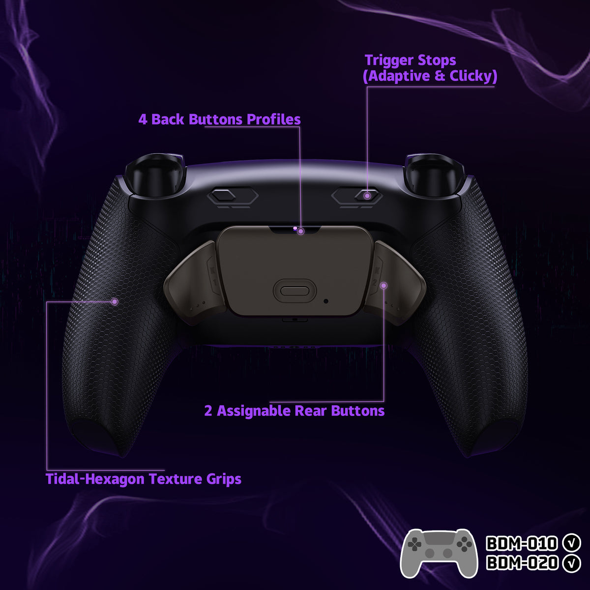 eXtremeRate Real Metal Buttons (RMB) Version RISE Plus MAX Back Paddles Kit with Clicky Trigger Stops & Rubberized Grip for PS5 Controller BDM-010/020 - Black