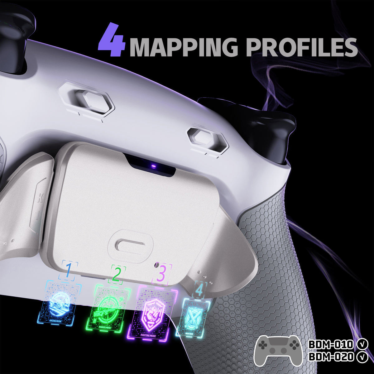 eXtremeRate Real Metal Buttons (RMB) Version RISE Plus MAX Back Paddles Kit with Clicky Trigger Stops & Rubberized Grip for PS5 Controller BDM-010/020 - White Gray - Silver