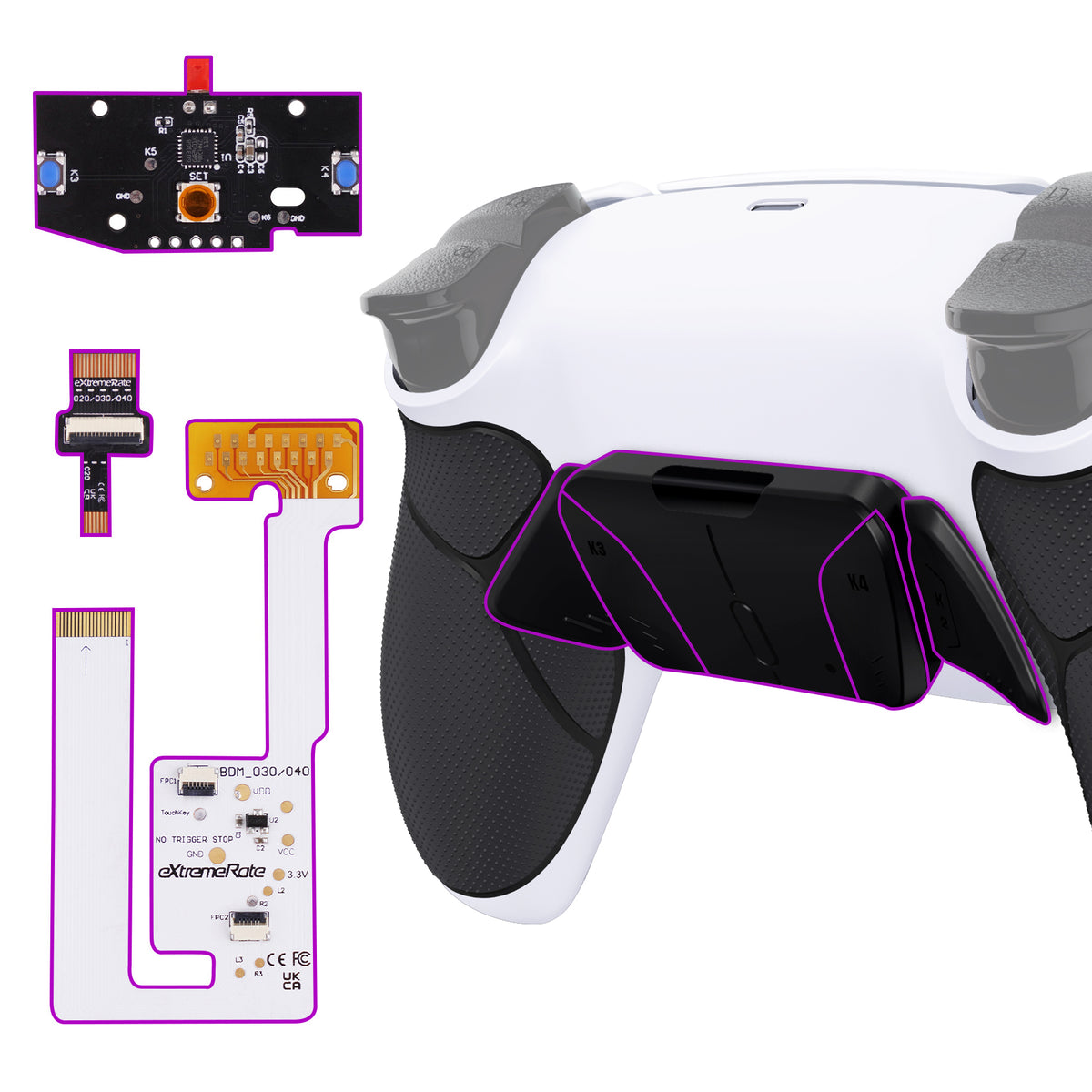 eXtremeRate Remappable RISE4 V4 Remap Kit for PS5 Controller BDM-030/040/050/060 - Rubberized White Black- Black