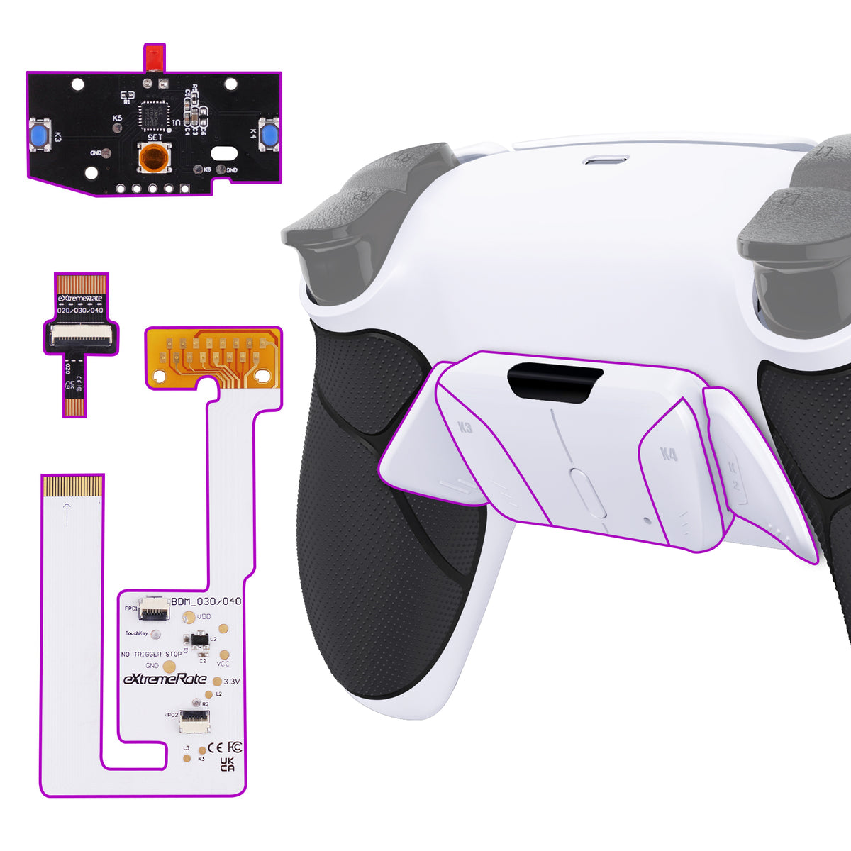 eXtremeRate Remappable RISE4 V4 Remap Kit for PS5 Controller BDM-030/040/050/060 - Rubberized White Black- White