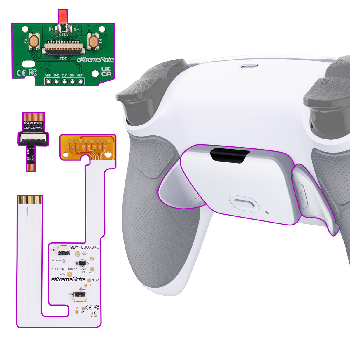 eXtremeRate Remappable RISE V4 Remap Kit for PS5 Controller BDM-030/040/050/060 - Rubberized White