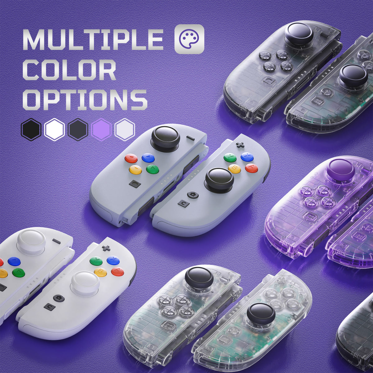 eXtremeRate Replacement 3D Joystick & Thumb Grips & Side Rail Shell Buttons for Nintendo Switch 2 JoyCon - Clear