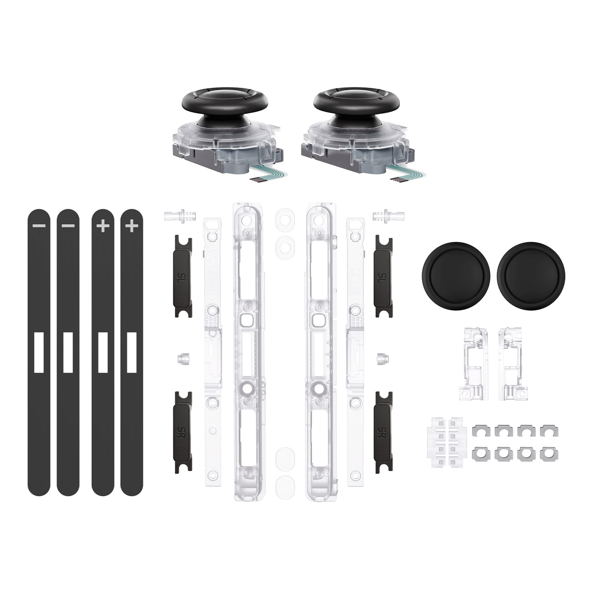 eXtremeRate Replacement 3D Joystick & Thumb Grips & Side Rail Shell Buttons for Nintendo Switch 2 JoyCon - Clear