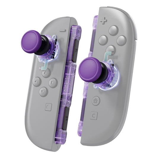eXtremeRate Replacement 3D Joystick & Thumb Grips & Side Rail Shell Buttons for Nintendo Switch 2 JoyCon - Clear Atomic Purple