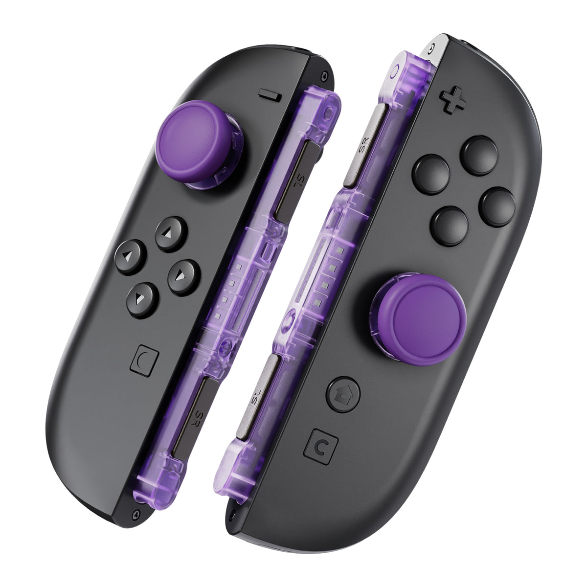 eXtremeRate Replacement 3D Joystick & Thumb Grips & Side Rail Shell Buttons for Nintendo Switch 2 JoyCon - Clear Atomic Purple