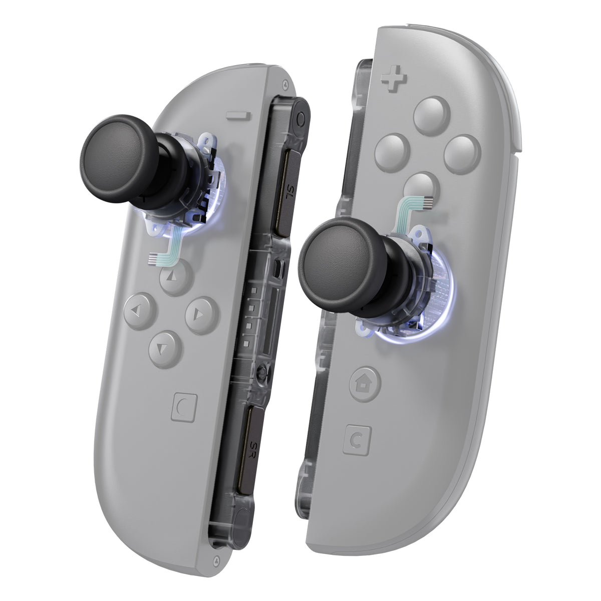 eXtremeRate Replacement 3D Joystick & Thumb Grips & Side Rail Shell Buttons for Nintendo Switch 2 JoyCon - Clear Slate Black