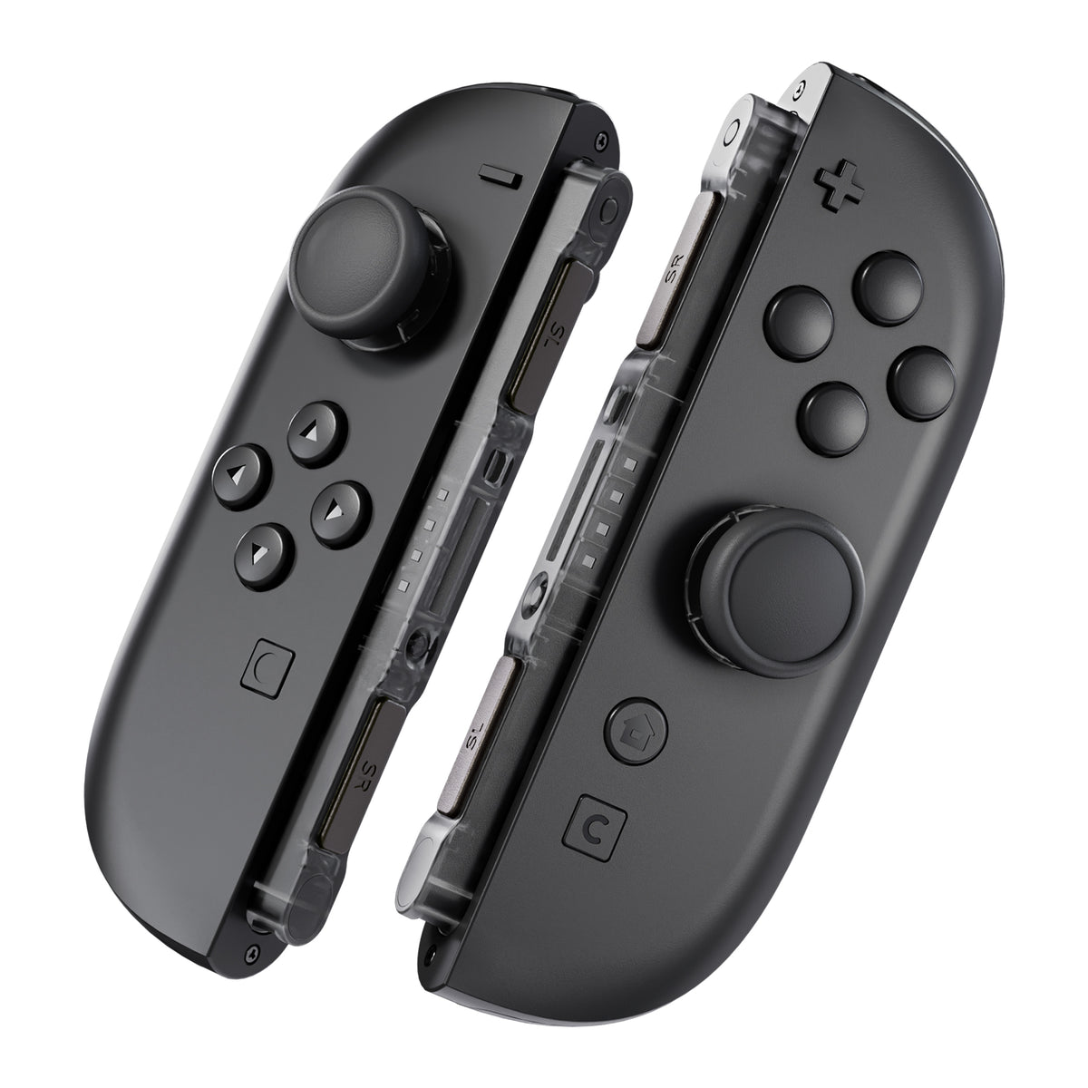eXtremeRate Replacement 3D Joystick & Thumb Grips & Side Rail Shell Buttons for Nintendo Switch 2 JoyCon - Clear Slate Black