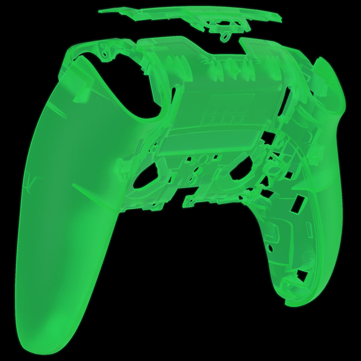 eXtremeRate Replacement Back Housing Bottom Shell Compatible with PS5 Edge Controller - Glow in Dark - Green