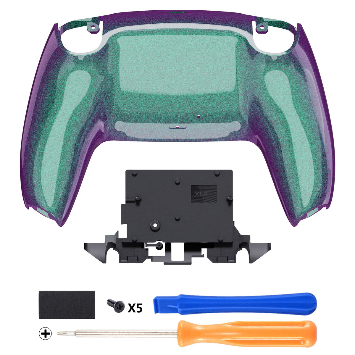 eXtremeRate Replacement Back Housing Bottom Shell for PS5 Controller BDM-010/020/030/040/050/060 - Chameleon Green Purple