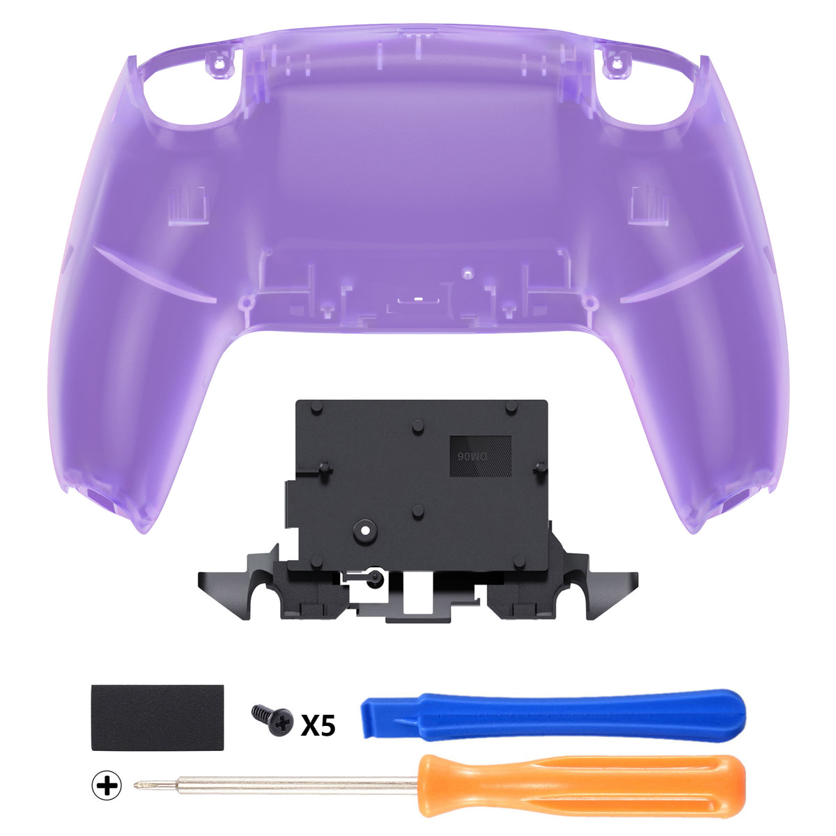 eXtremeRate Replacement Back Housing Bottom Shell for PS5 Controller BDM-010/020/030/040/050/060 - Clear Atomic Purple