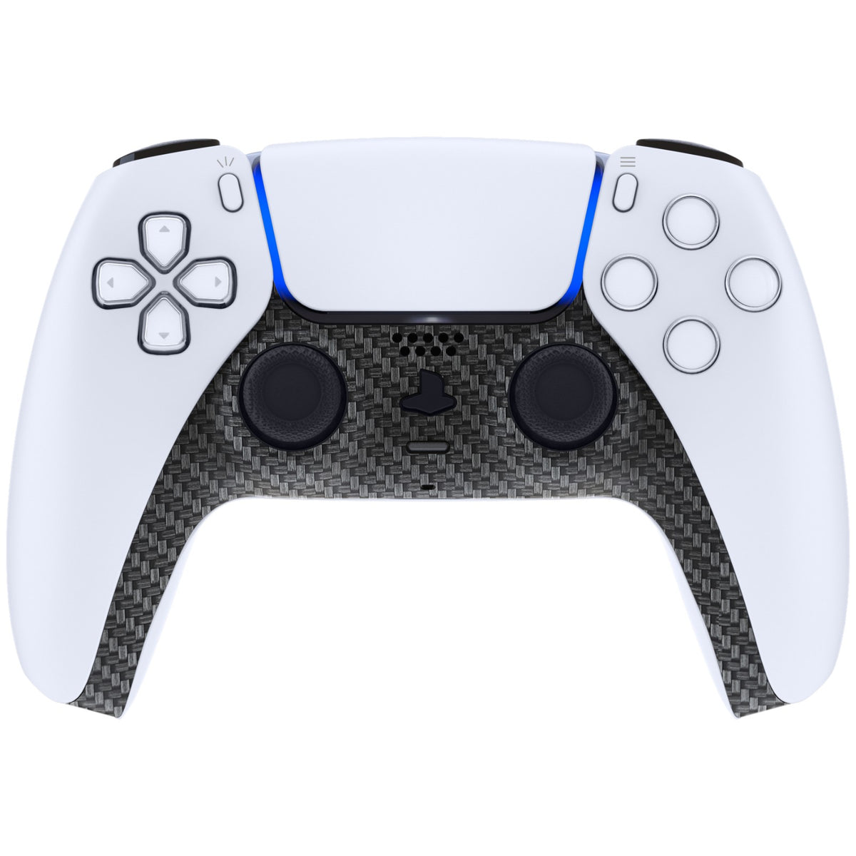 eXtremeRate Replacement Decorative Trim Shell with Accent Rings Compatible with PS5 Controller BDM-010/020/030/040/050 - Black Silver Carbon Fiber