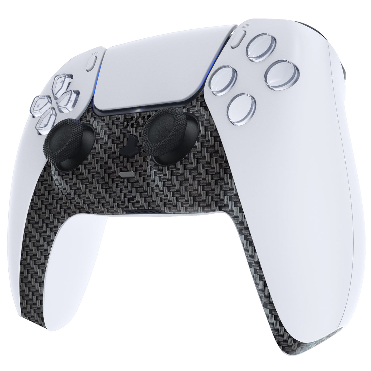 eXtremeRate Replacement Decorative Trim Shell with Accent Rings Compatible with PS5 Controller BDM-010/020/030/040/050 - Black Silver Carbon Fiber