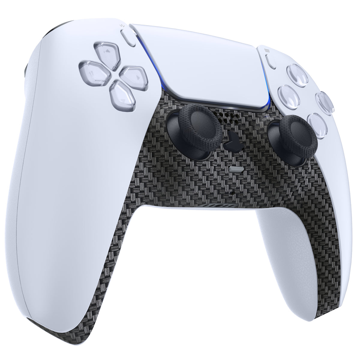eXtremeRate Replacement Decorative Trim Shell with Accent Rings Compatible with PS5 Controller BDM-010/020/030/040/050 - Black Silver Carbon Fiber
