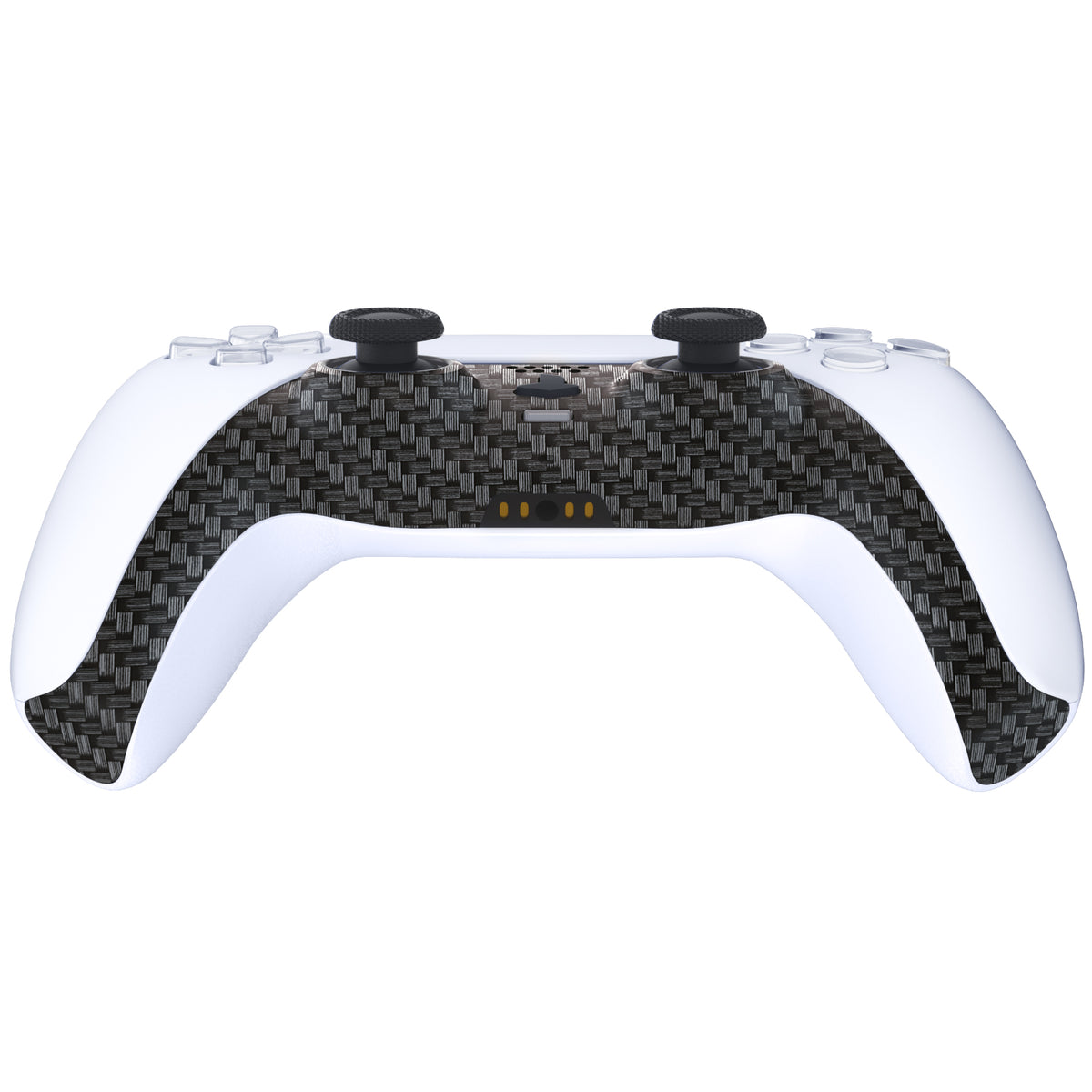 eXtremeRate Replacement Decorative Trim Shell with Accent Rings Compatible with PS5 Controller BDM-010/020/030/040/050 - Black Silver Carbon Fiber