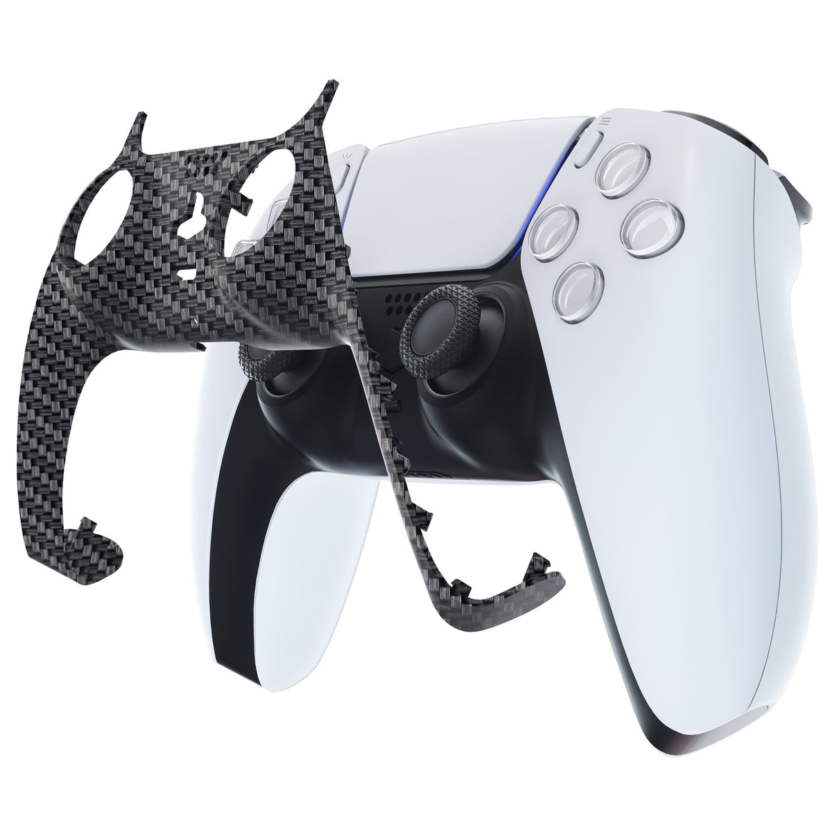 eXtremeRate Replacement Decorative Trim Shell with Accent Rings Compatible with PS5 Controller BDM-010/020/030/040/050 - Black Silver Carbon Fiber