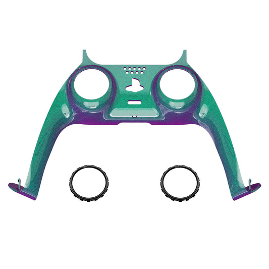 eXtremeRate Replacement Decorative Trim Shell with Accent Rings Compatible with PS5 Controller BDM-010/020/030/040/050 - Chameleon Green Purple