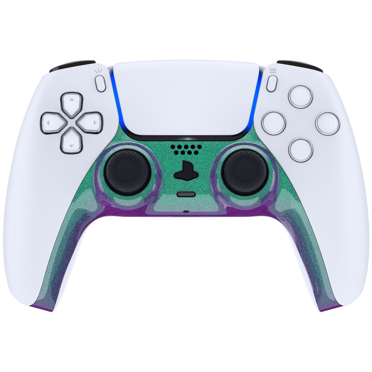 eXtremeRate Replacement Decorative Trim Shell with Accent Rings Compatible with PS5 Controller BDM-010/020/030/040/050 - Chameleon Green Purple