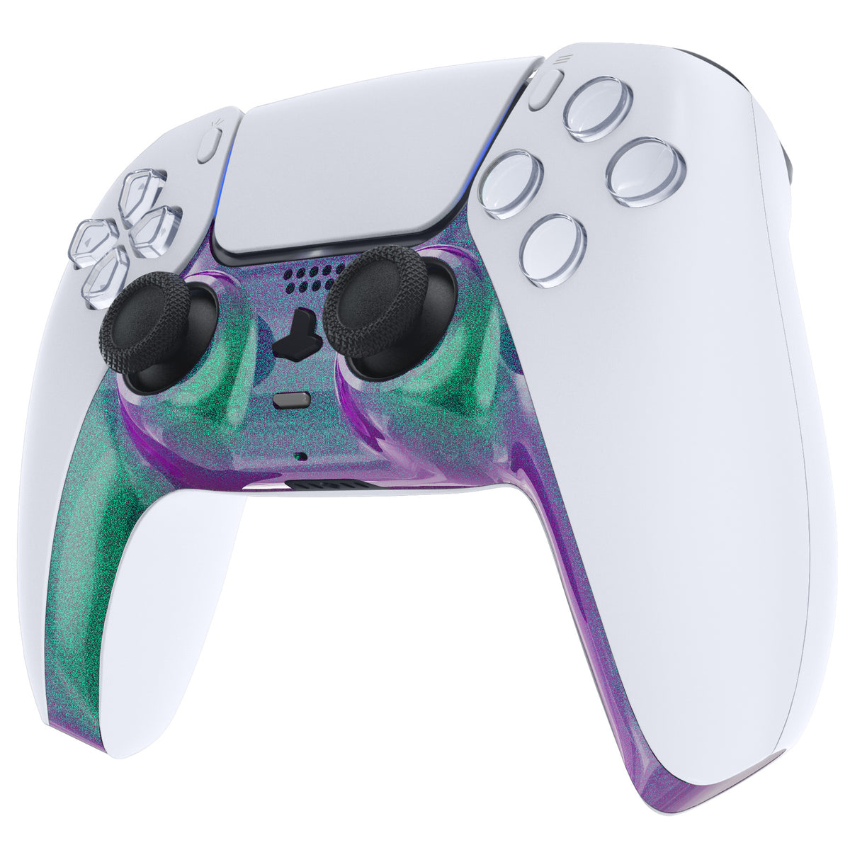 eXtremeRate Replacement Decorative Trim Shell with Accent Rings Compatible with PS5 Controller BDM-010/020/030/040/050 - Chameleon Green Purple