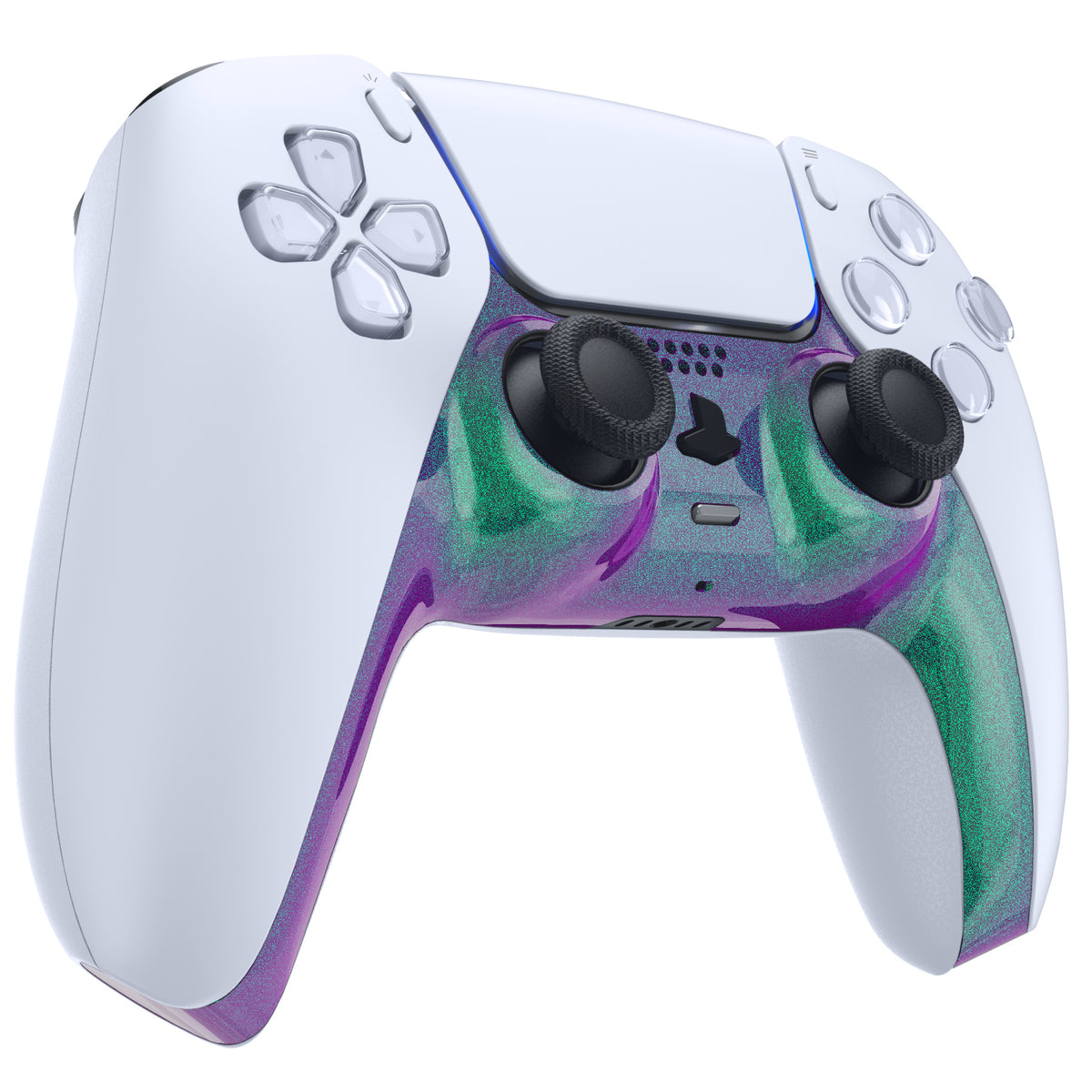 eXtremeRate Replacement Decorative Trim Shell with Accent Rings Compatible with PS5 Controller BDM-010/020/030/040/050 - Chameleon Green Purple