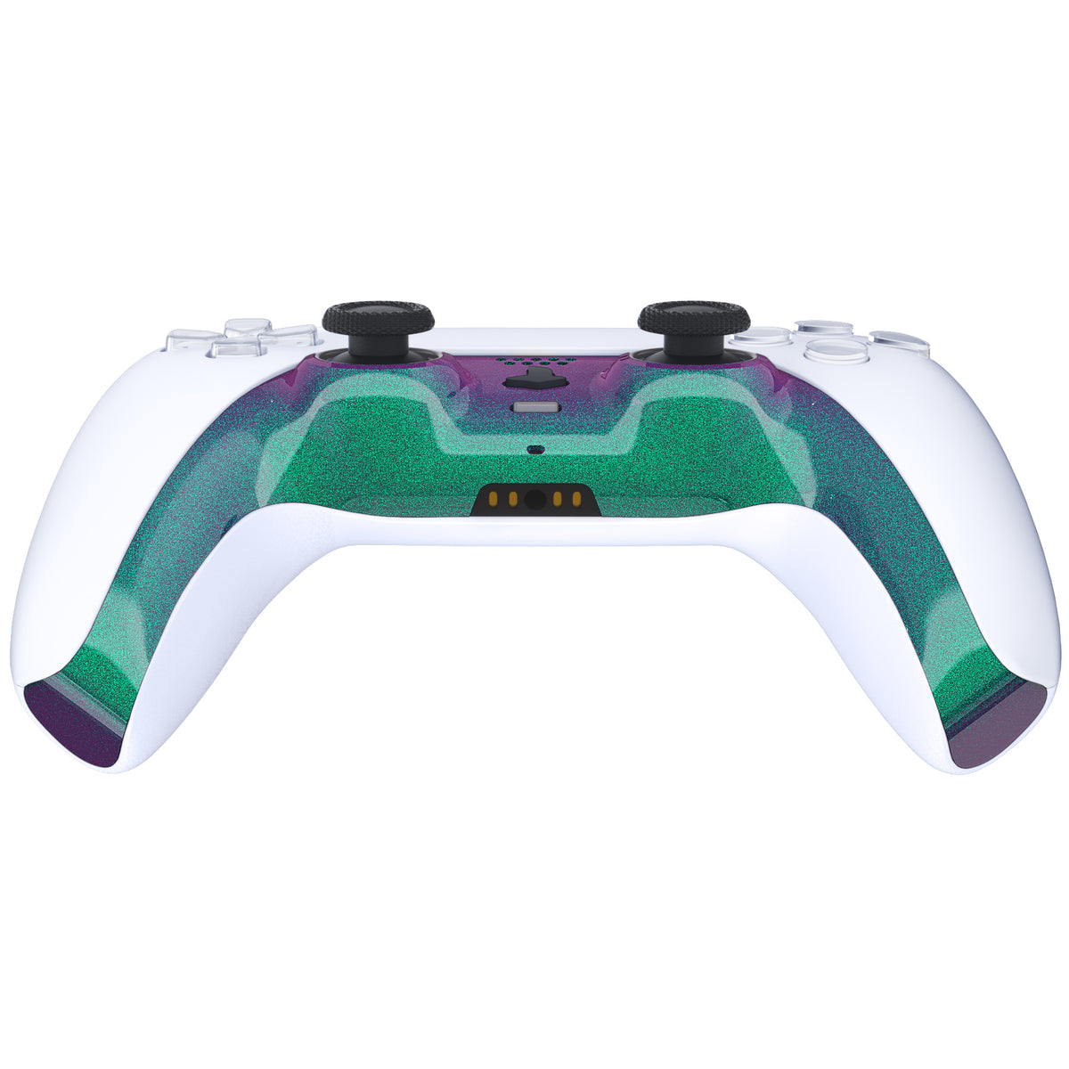 eXtremeRate Replacement Decorative Trim Shell with Accent Rings Compatible with PS5 Controller BDM-010/020/030/040/050 - Chameleon Green Purple