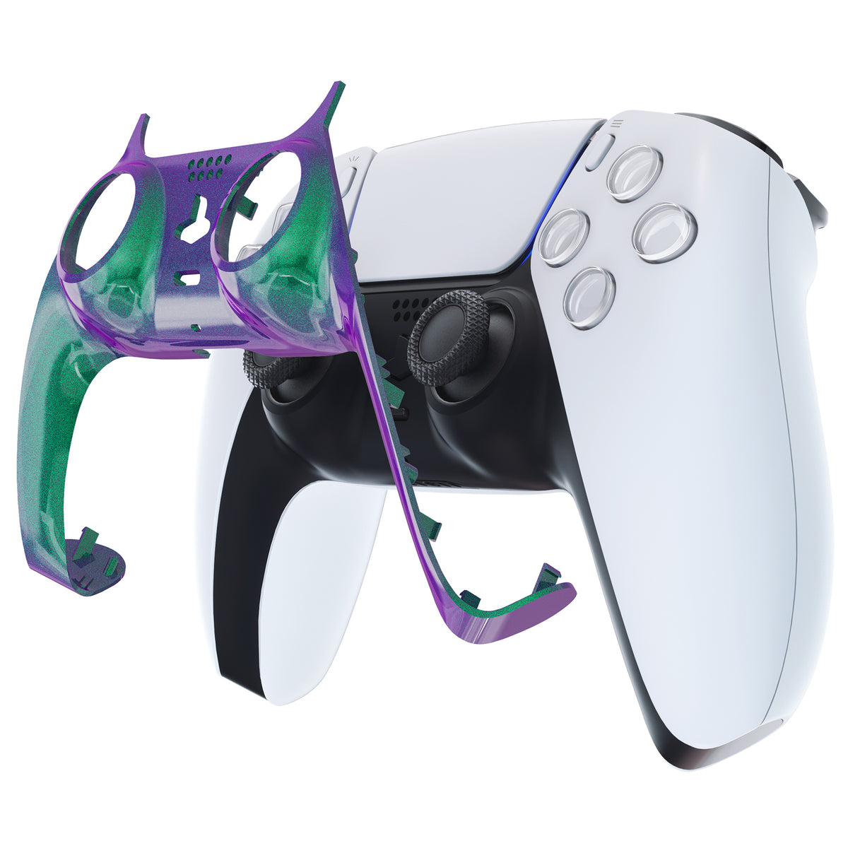eXtremeRate Replacement Decorative Trim Shell with Accent Rings Compatible with PS5 Controller BDM-010/020/030/040/050 - Chameleon Green Purple