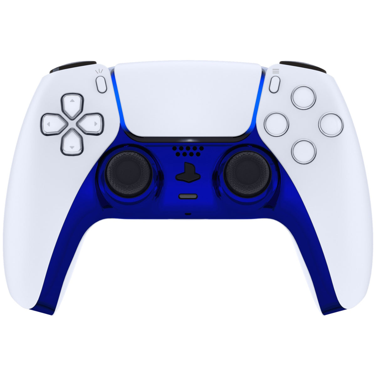 eXtremeRate Replacement Decorative Trim Shell with Accent Rings Compatible with PS5 Controller BDM-010/020/030/040/050 - Chrome Blue Glossy
