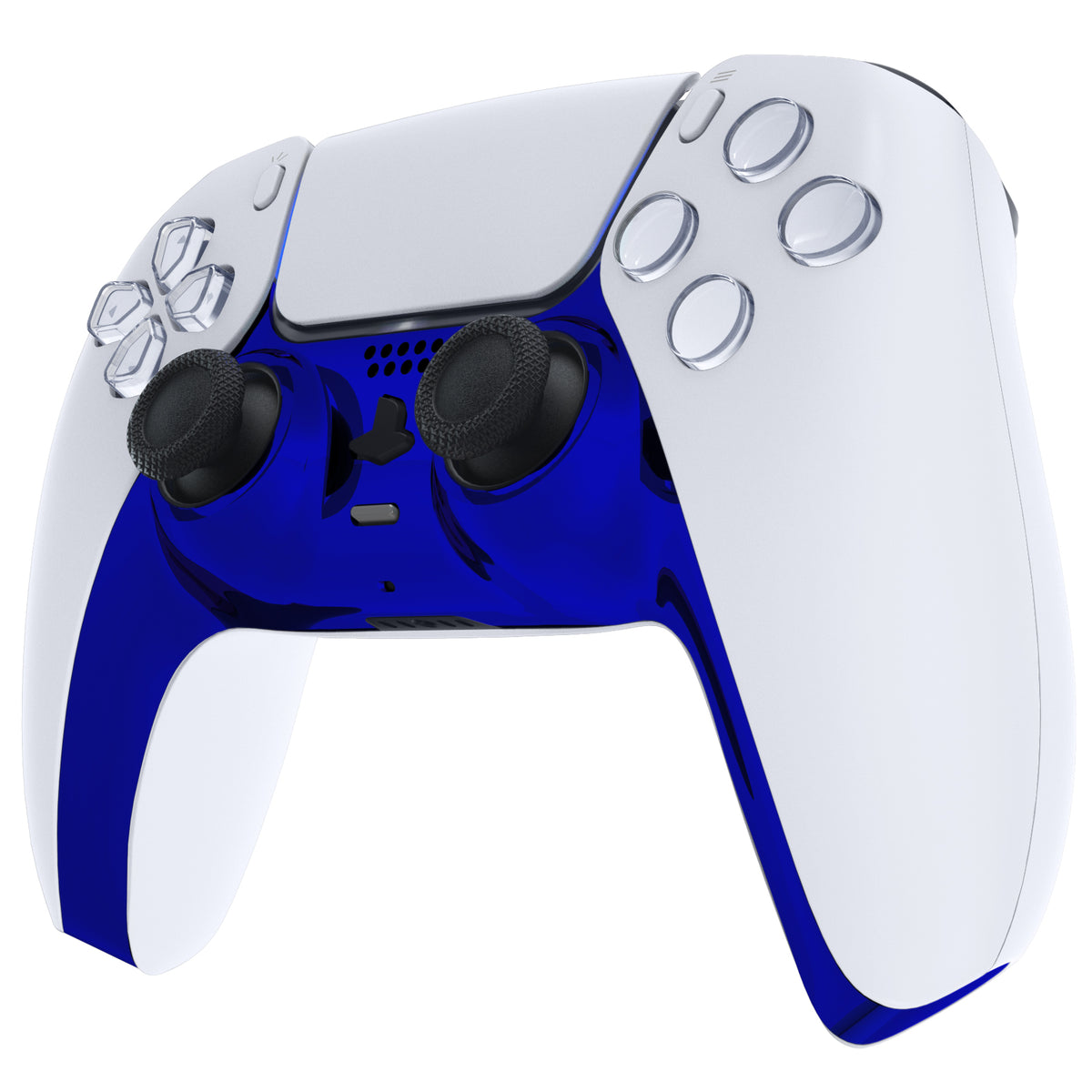 eXtremeRate Replacement Decorative Trim Shell with Accent Rings Compatible with PS5 Controller BDM-010/020/030/040/050 - Chrome Blue Glossy