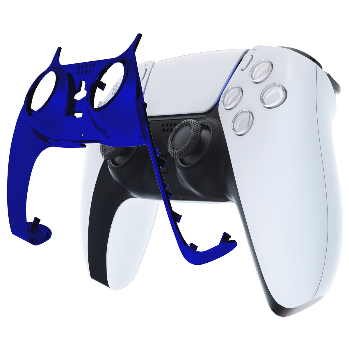 eXtremeRate Replacement Decorative Trim Shell with Accent Rings Compatible with PS5 Controller BDM-010/020/030/040/050 - Chrome Blue Glossy