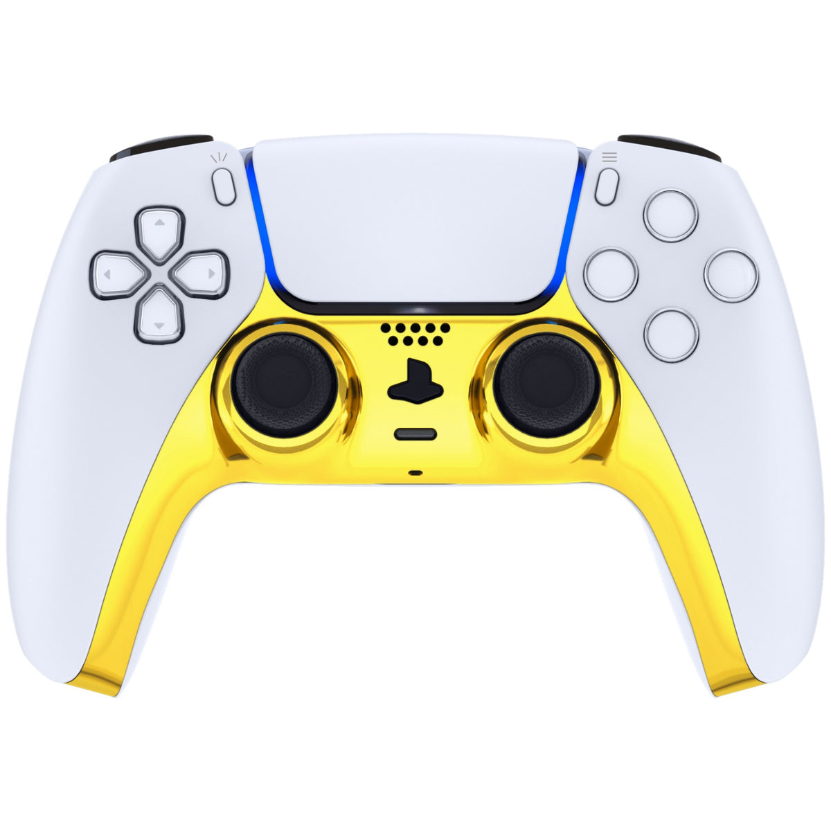 eXtremeRate Replacement Decorative Trim Shell with Accent Rings Compatible with PS5 Controller BDM-010/020/030/040/050 - Chrome Gold Glossy