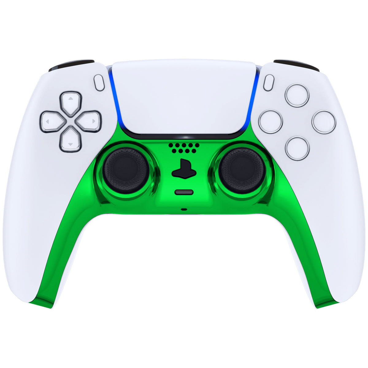 eXtremeRate Replacement Decorative Trim Shell with Accent Rings Compatible with PS5 Controller BDM-010/020/030/040/050 - Chrome Green Glossy