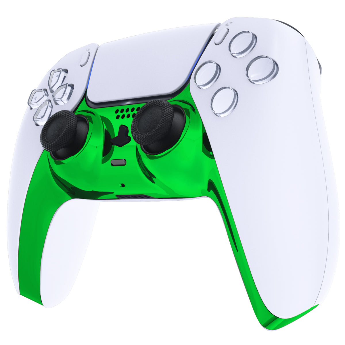 eXtremeRate Replacement Decorative Trim Shell with Accent Rings Compatible with PS5 Controller BDM-010/020/030/040/050 - Chrome Green Glossy