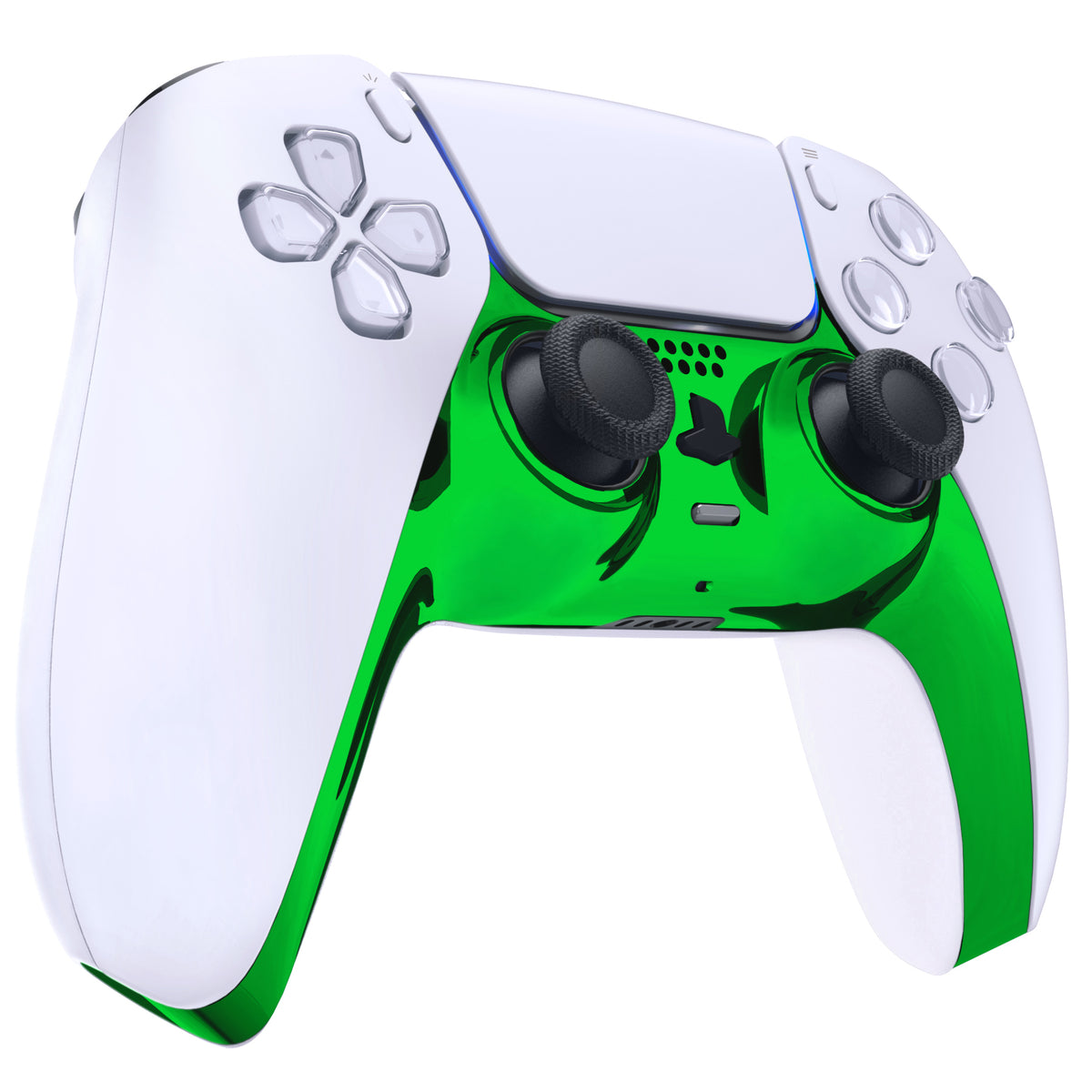 eXtremeRate Replacement Decorative Trim Shell with Accent Rings Compatible with PS5 Controller BDM-010/020/030/040/050 - Chrome Green Glossy