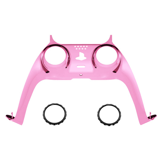 eXtremeRate Replacement Decorative Trim Shell with Accent Rings Compatible with PS5 Controller BDM-010/020/030/040/050 - Chrome Pink Glossy