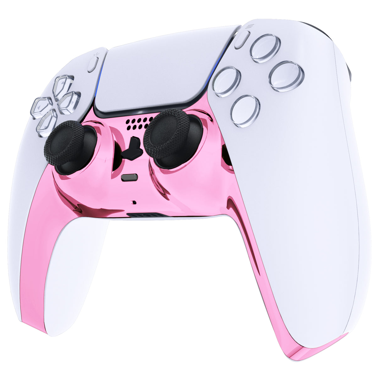 eXtremeRate Replacement Decorative Trim Shell with Accent Rings Compatible with PS5 Controller BDM-010/020/030/040/050 - Chrome Pink Glossy