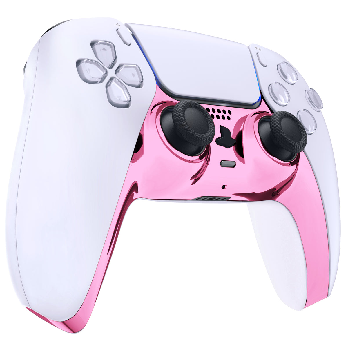 eXtremeRate Replacement Decorative Trim Shell with Accent Rings Compatible with PS5 Controller BDM-010/020/030/040/050 - Chrome Pink Glossy