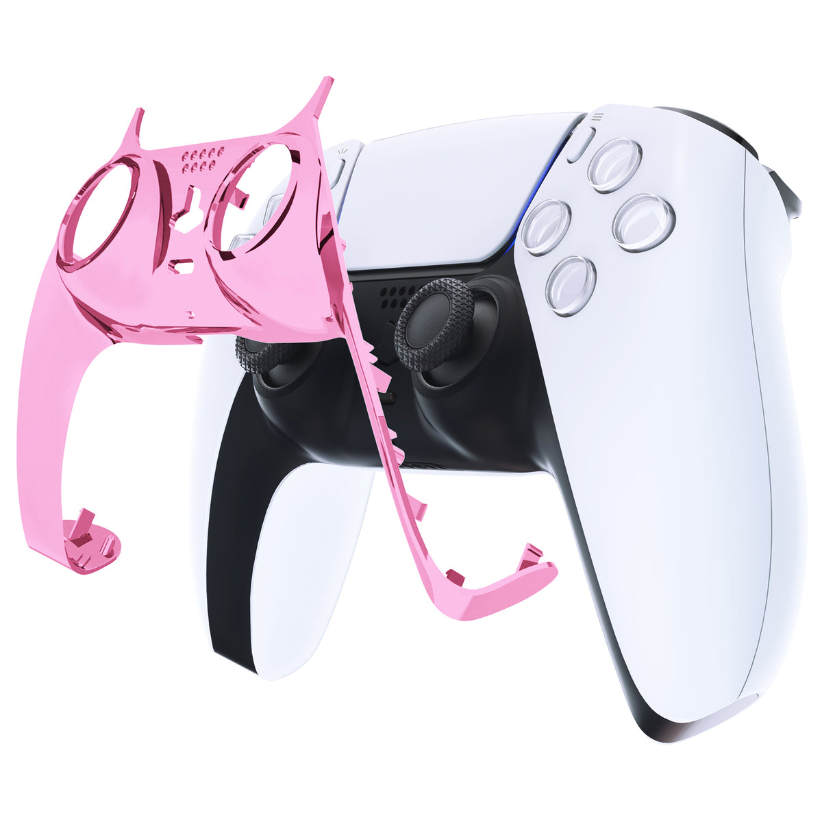 eXtremeRate Replacement Decorative Trim Shell with Accent Rings Compatible with PS5 Controller BDM-010/020/030/040/050 - Chrome Pink Glossy