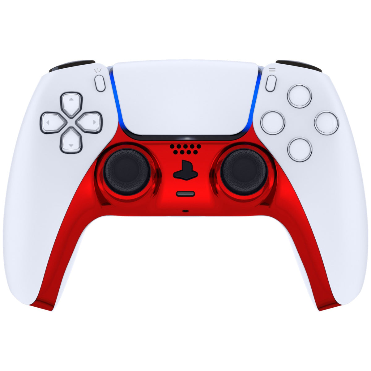 eXtremeRate Replacement Decorative Trim Shell with Accent Rings Compatible with PS5 Controller BDM-010/020/030/040/050 - Chrome Red Glossy