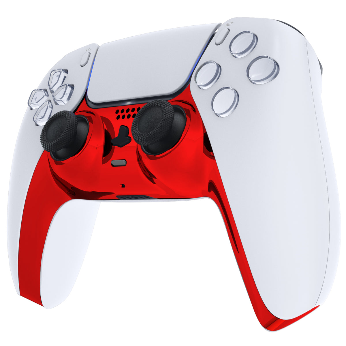 eXtremeRate Replacement Decorative Trim Shell with Accent Rings Compatible with PS5 Controller BDM-010/020/030/040/050 - Chrome Red Glossy