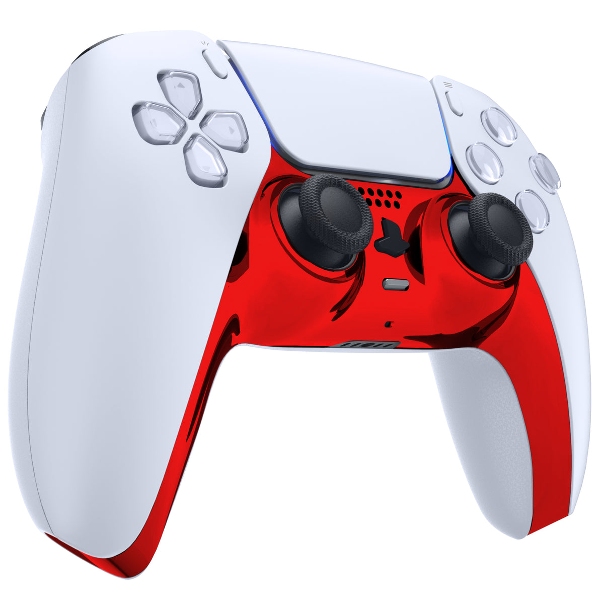 eXtremeRate Replacement Decorative Trim Shell with Accent Rings Compatible with PS5 Controller BDM-010/020/030/040/050 - Chrome Red Glossy