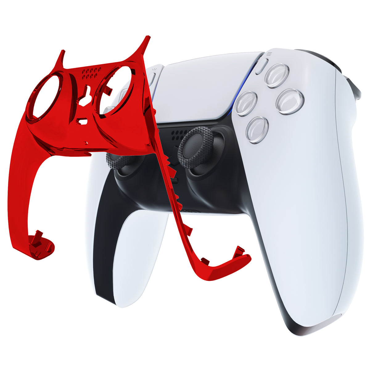 eXtremeRate Replacement Decorative Trim Shell with Accent Rings Compatible with PS5 Controller BDM-010/020/030/040/050 - Chrome Red Glossy