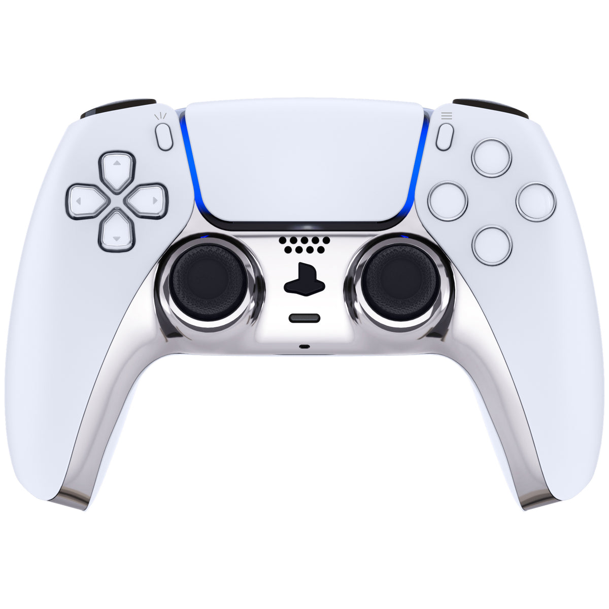 eXtremeRate Replacement Decorative Trim Shell with Accent Rings Compatible with PS5 Controller BDM-010/020/030/040/050 - Chrome Silver Glossy