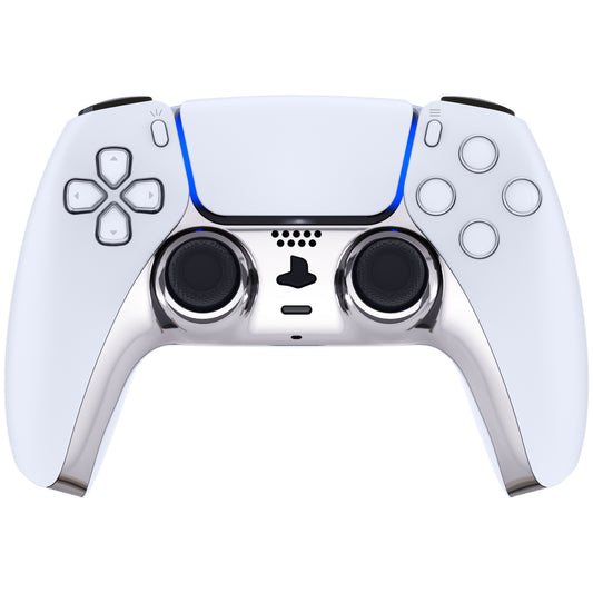eXtremeRate Replacement Decorative Trim Shell with Accent Rings Compatible with PS5 Controller BDM-010/020/030/040/050 - Chrome Silver Glossy