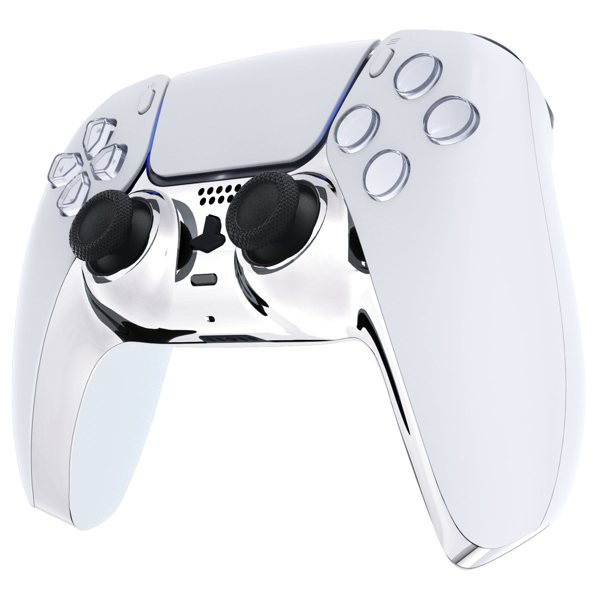 eXtremeRate Replacement Decorative Trim Shell with Accent Rings Compatible with PS5 Controller BDM-010/020/030/040/050 - Chrome Silver Glossy