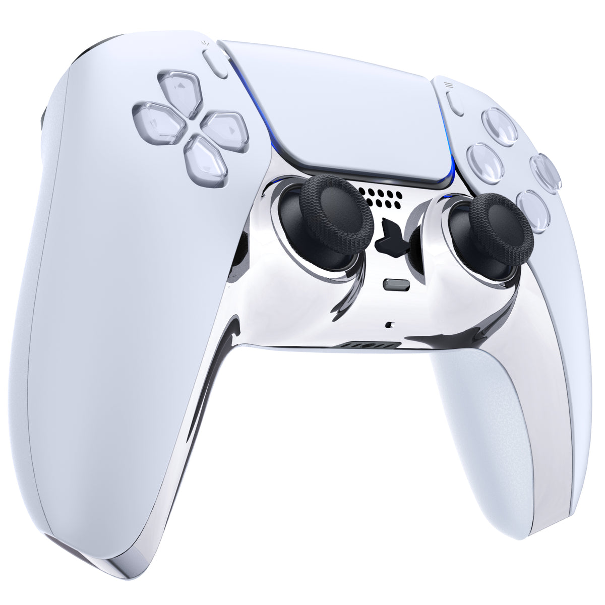 eXtremeRate Replacement Decorative Trim Shell with Accent Rings Compatible with PS5 Controller BDM-010/020/030/040/050 - Chrome Silver Glossy